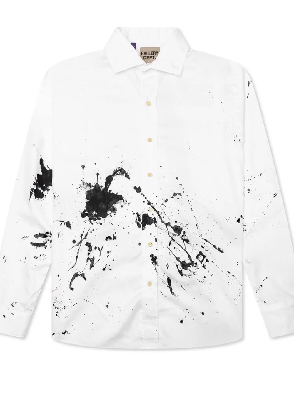 Gallery Dept White Button-Down Shirt with Black Paint-Splatter